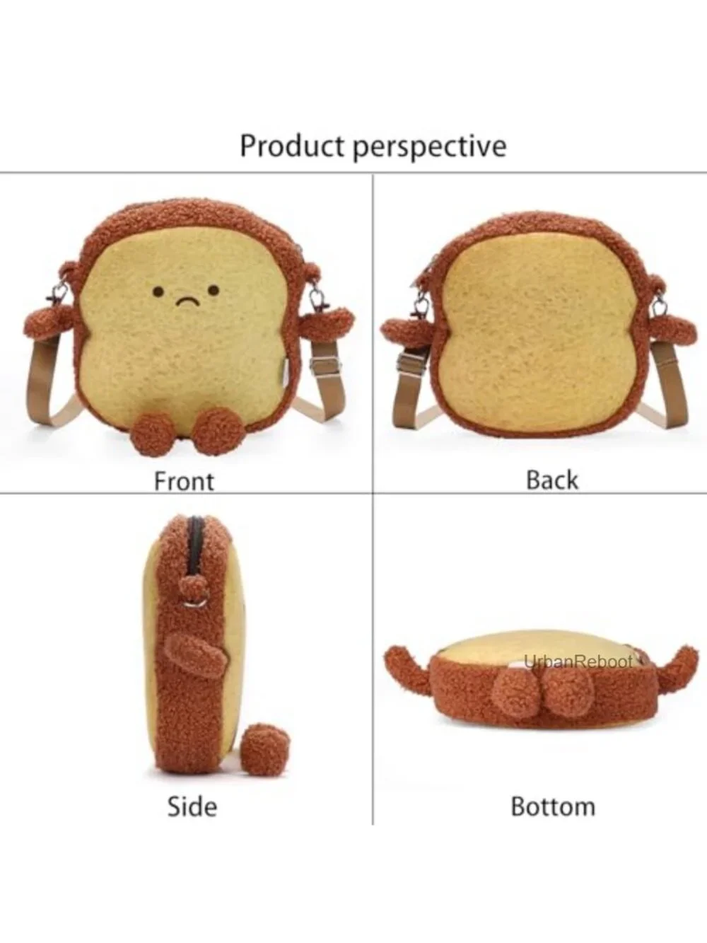 Plush Toast Crossbody Bag Cute Mini Purse Adjustable Strap